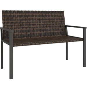OutSunny Rattan Garden Bench Loveseat with Quick-Drying Padding - Brown Outdoor Sofa