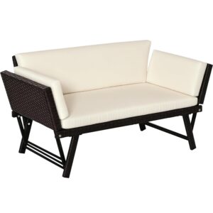 OutSunny 2-in-1 Rattan Convertible Daybed Outdoor Sofa